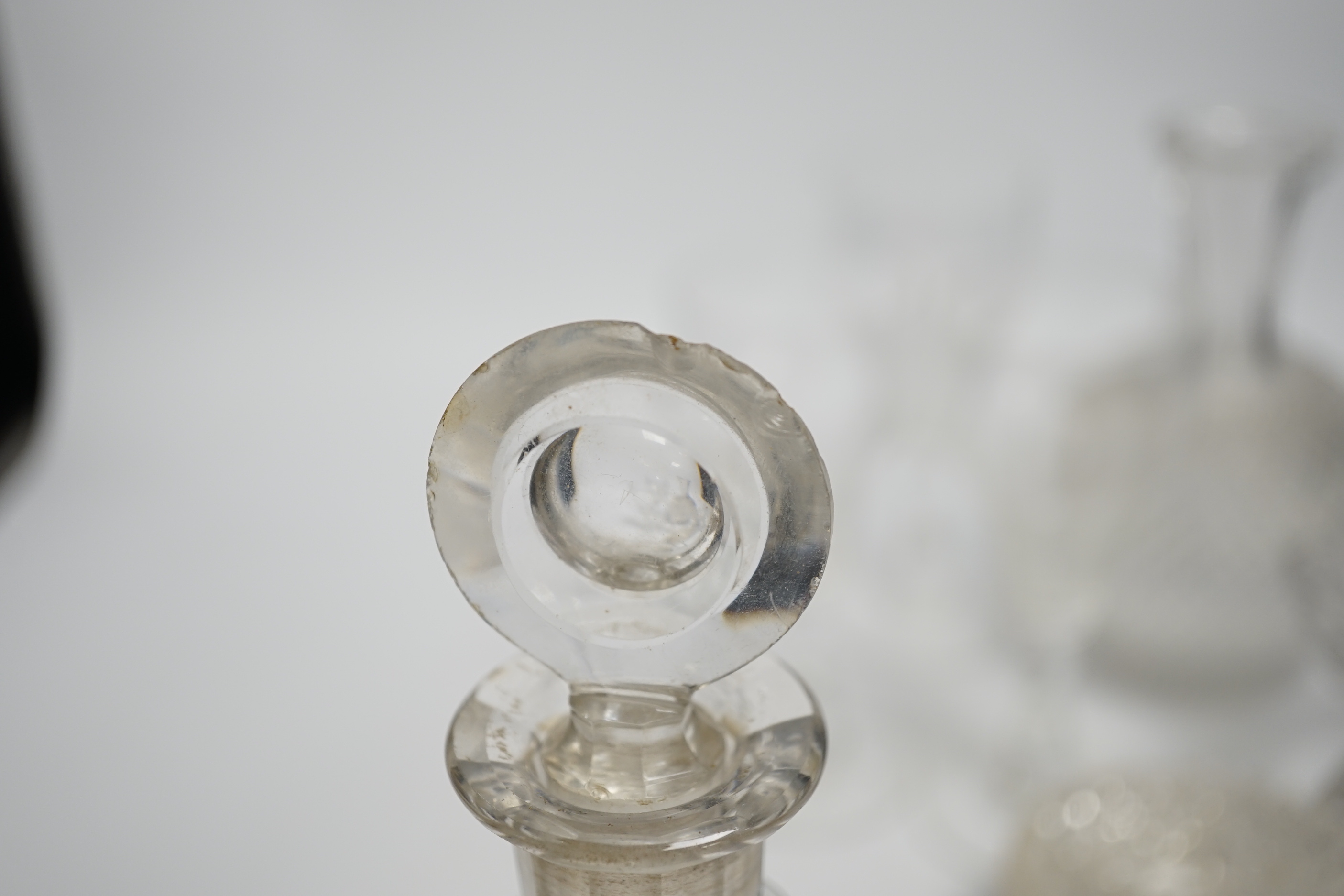 A pair of 19th century cut glass decanters, a collection of salts, etc., decanters 23.5cm including stoppers (11)